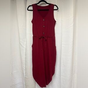 Maroon Tank Midi Dress with Pockets